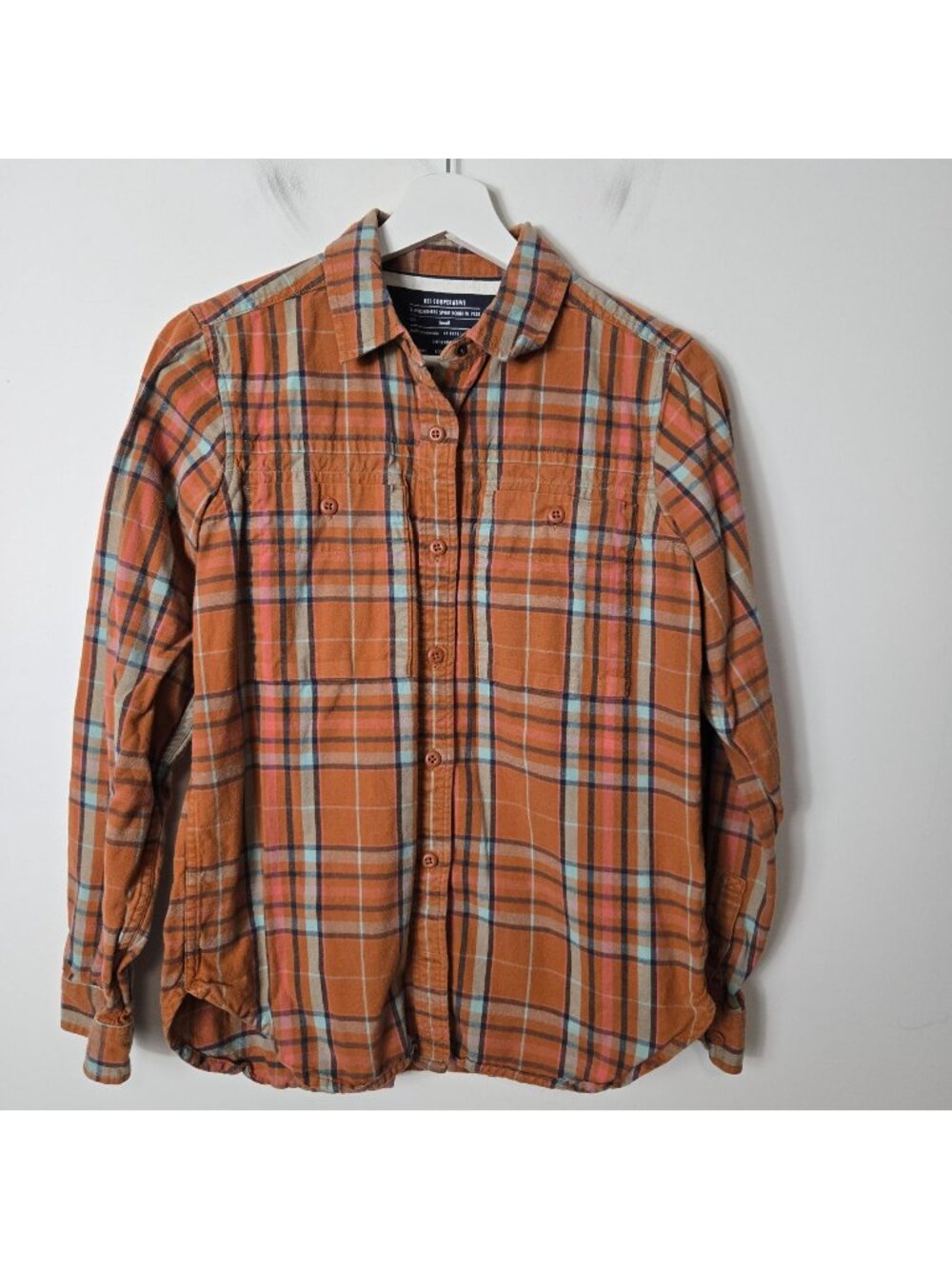 REI Co-Op Women's Size S Wallace Lake Flannel Orange Button Long Sleeve Shirt